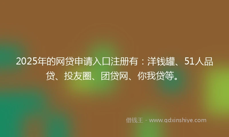 2025年的网贷申请入口注册有：洋钱罐、51人品贷、投友圈、团贷网、你我贷等。