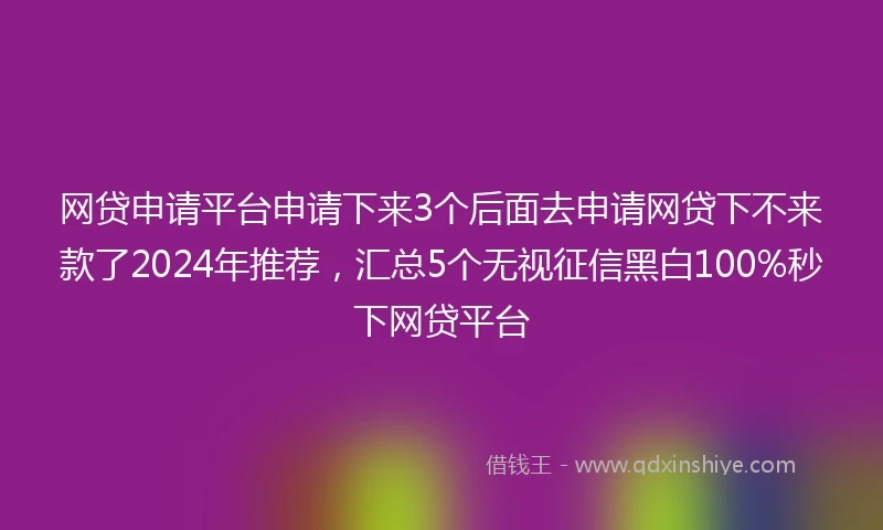 网贷申请平台申请下来3个后面去申请网贷下不来款了2024年推荐，汇总5个无视征信黑白100%秒下网贷平台