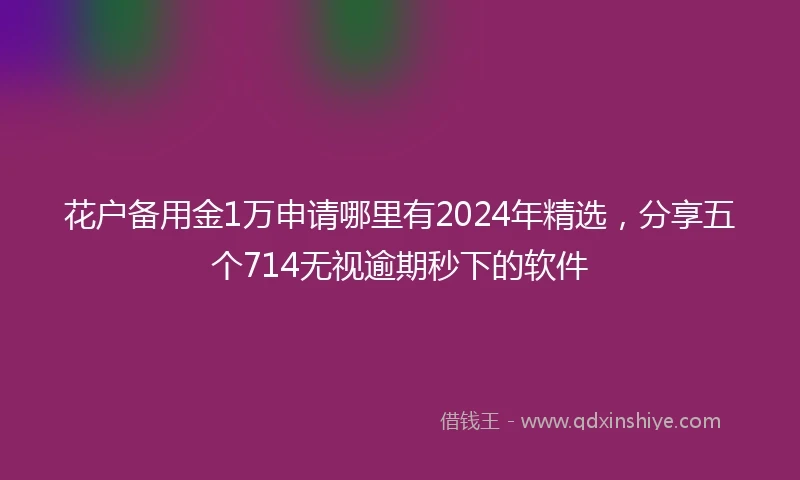 花户备用金1万申请哪里有2024年精选，分享五个714无视逾期秒下的软件