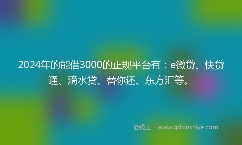 2024年的能借3000的正规平台有：e微贷、快贷通、滴水贷、替你还、东方汇等。