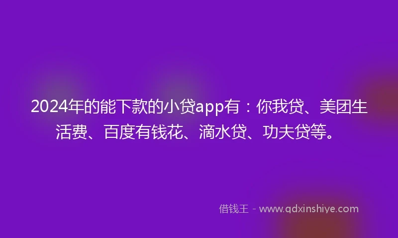 2024年的能下款的小贷app有：你我贷、美团生活费、百度有钱花、滴水贷、功夫贷等。