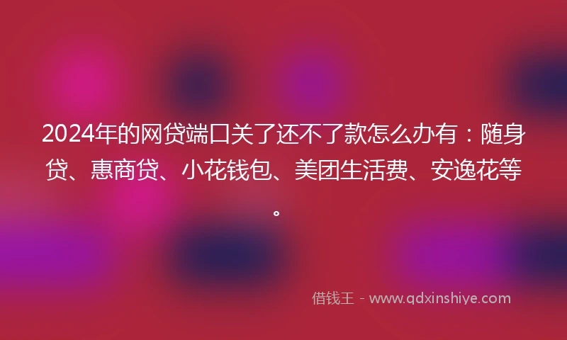 2024年的网贷端口关了还不了款怎么办有：随身贷、惠商贷、小花钱包、美团生活费、安逸花等。