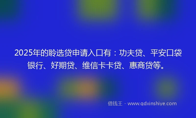 2025年的聆选贷申请入口有：功夫贷、平安口袋银行、好期贷、维信卡卡贷、惠商贷等。