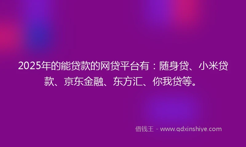 2025年的能贷款的网贷平台有：随身贷、小米贷款、京东金融、东方汇、你我贷等。