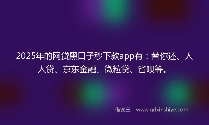 2025年的网贷黑口子秒下款app有：替你还、人人贷、京东金融、微粒贷、省呗等。