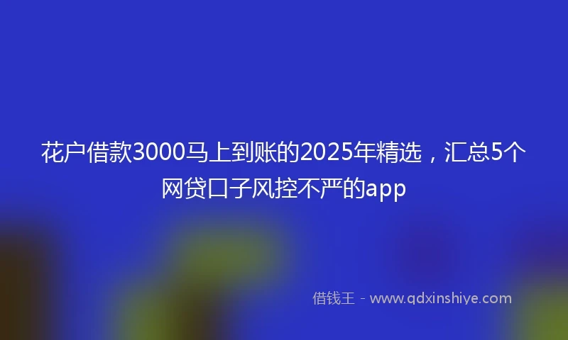 花户借款3000马上到账的2025年精选，汇总5个网贷口子风控不严的app