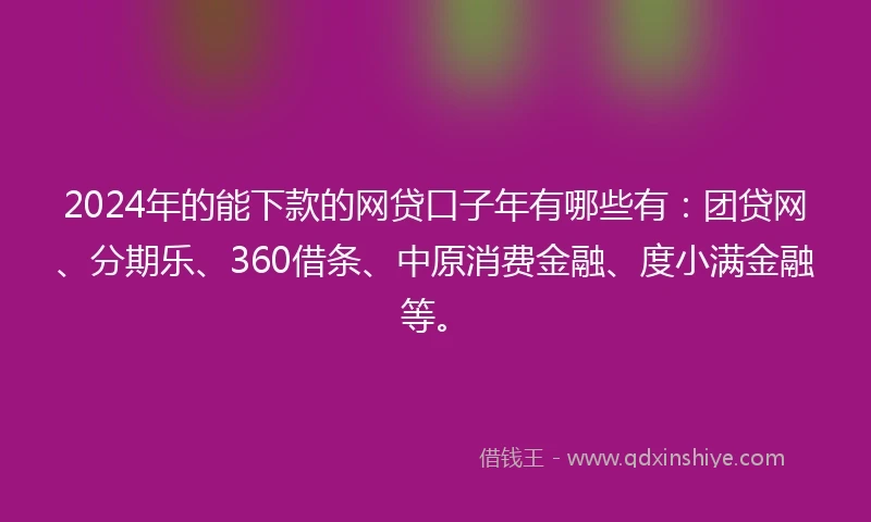 2024年的能下款的网贷口子年有哪些有：团贷网、分期乐、360借条、中原消费金融、度小满金融等。