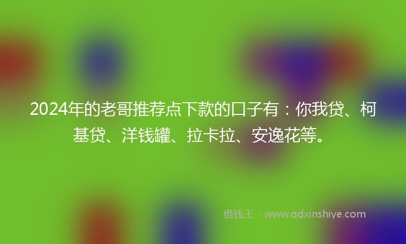 2024年的老哥推荐点下款的口子有：你我贷、柯基贷、洋钱罐、拉卡拉、安逸花等。