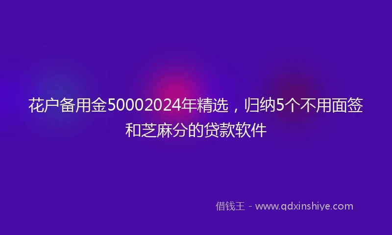 花户备用金50002024年精选，归纳5个不用面签和芝麻分的贷款软件