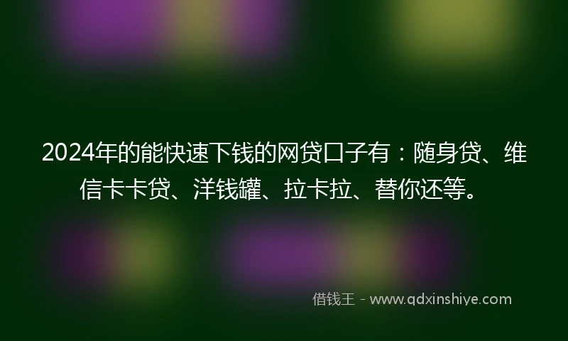 2024年的能快速下钱的网贷口子有：随身贷、维信卡卡贷、洋钱罐、拉卡拉、替你还等。