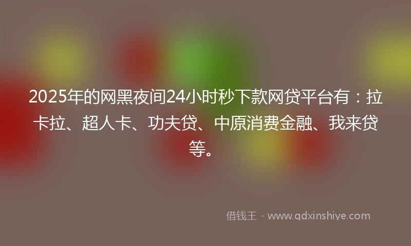 2025年的网黑夜间24小时秒下款网贷平台有：拉卡拉、超人卡、功夫贷、中原消费金融、我来贷等。