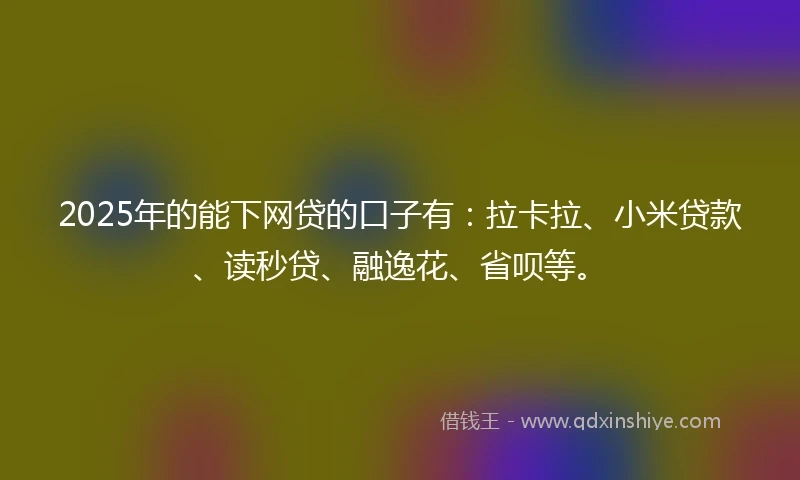 2025年的能下网贷的口子有：拉卡拉、小米贷款、读秒贷、融逸花、省呗等。