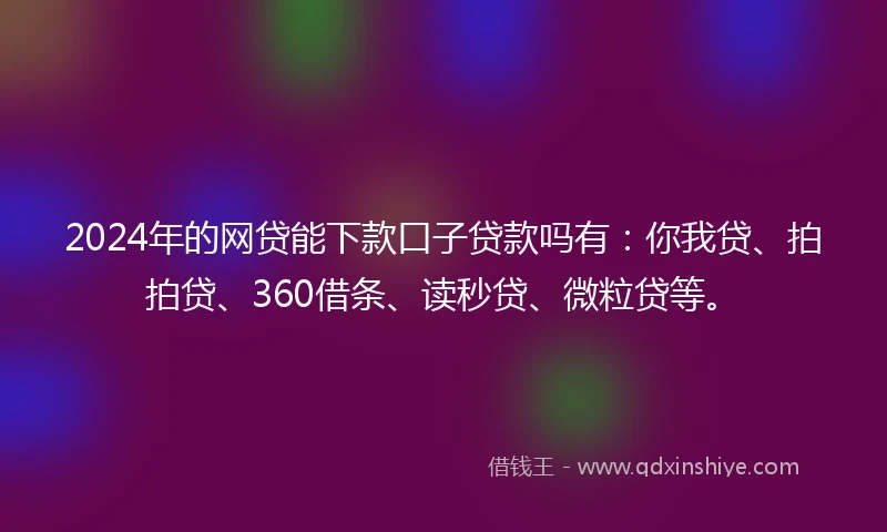 2024年的网贷能下款口子贷款吗有：你我贷、拍拍贷、360借条、读秒贷、微粒贷等。