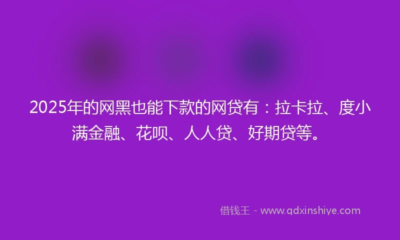 2025年的网黑也能下款的网贷有：拉卡拉、度小满金融、花呗、人人贷、好期贷等。