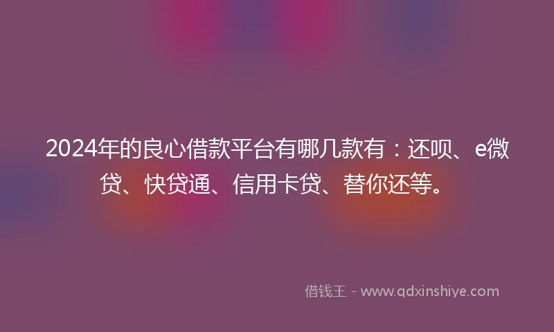 2024年的良心借款平台有哪几款有：还呗、e微贷、快贷通、信用卡贷、替你还等。