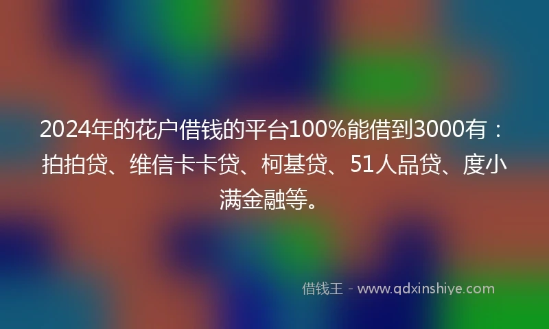 2024年的花户借钱的平台100%能借到3000有：拍拍贷、维信卡卡贷、柯基贷、51人品贷、度小满金融等。