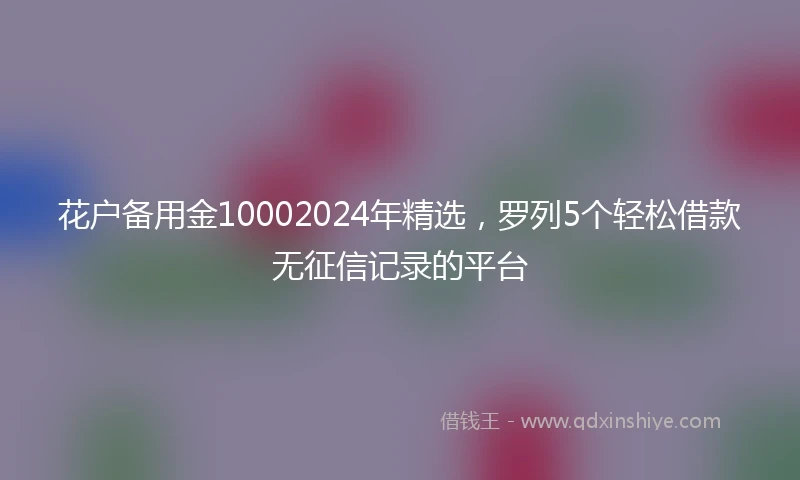 花户备用金10002024年精选，罗列5个轻松借款无征信记录的平台