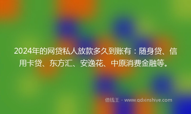 2024年的网贷私人放款多久到账有：随身贷、信用卡贷、东方汇、安逸花、中原消费金融等。