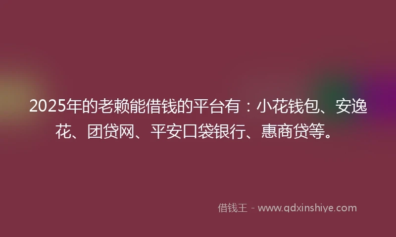 2025年的老赖能借钱的平台有：小花钱包、安逸花、团贷网、平安口袋银行、惠商贷等。