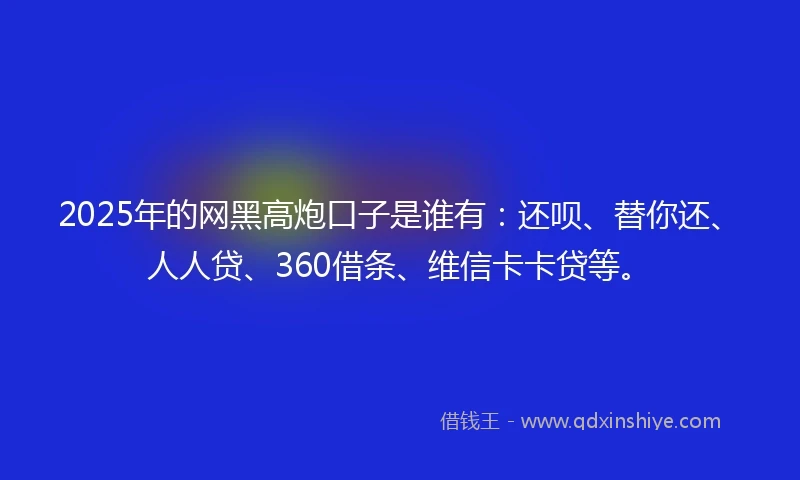 2025年的网黑高炮口子是谁有：还呗、替你还、人人贷、360借条、维信卡卡贷等。