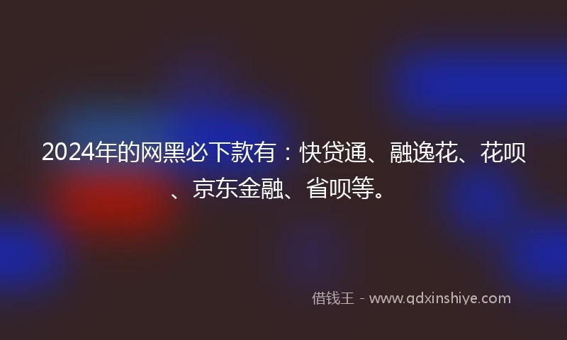 2024年的网黑必下款有：快贷通、融逸花、花呗、京东金融、省呗等。