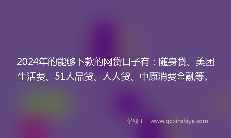 2024年的能够下款的网贷口子有：随身贷、美团生活费、51人品贷、人人贷、中原消费金融等。