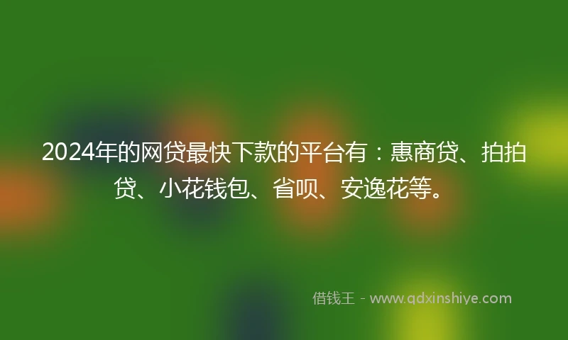 2024年的网贷最快下款的平台有：惠商贷、拍拍贷、小花钱包、省呗、安逸花等。