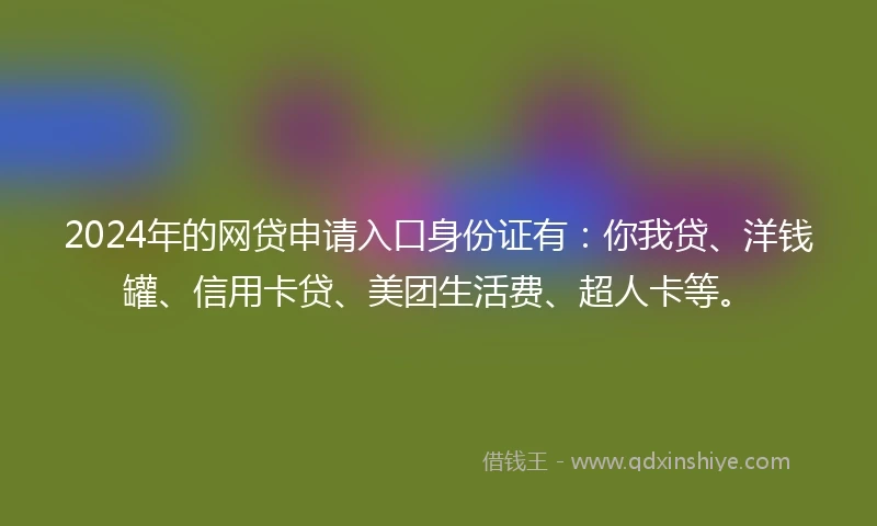 2024年的网贷申请入口身份证有：你我贷、洋钱罐、信用卡贷、美团生活费、超人卡等。