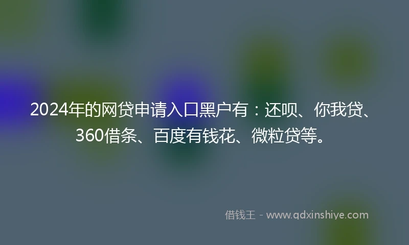 2024年的网贷申请入口黑户有：还呗、你我贷、360借条、百度有钱花、微粒贷等。