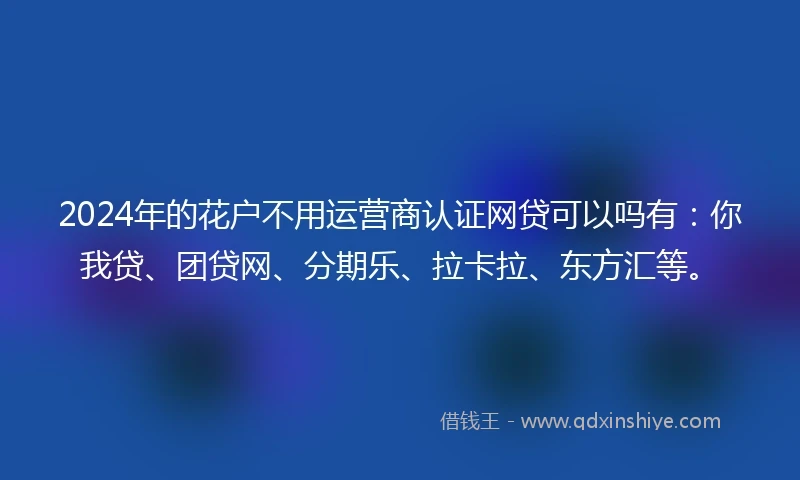 2024年的花户不用运营商认证网贷可以吗有：你我贷、团贷网、分期乐、拉卡拉、东方汇等。