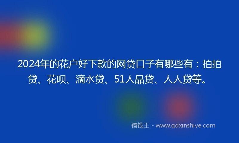 2024年的花户好下款的网贷口子有哪些有：拍拍贷、花呗、滴水贷、51人品贷、人人贷等。