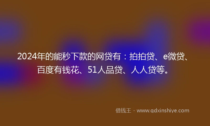 2024年的能秒下款的网贷有：拍拍贷、e微贷、百度有钱花、51人品贷、人人贷等。