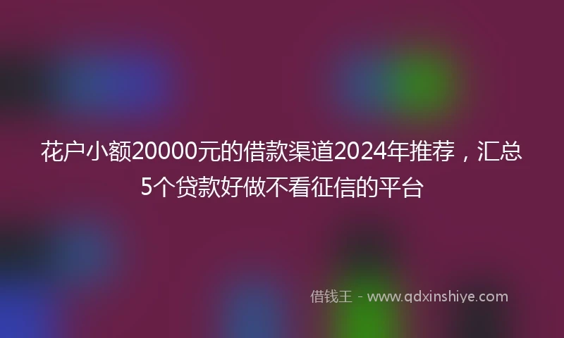 花户小额20000元的借款渠道2024年推荐，汇总5个贷款好做不看征信的平台
