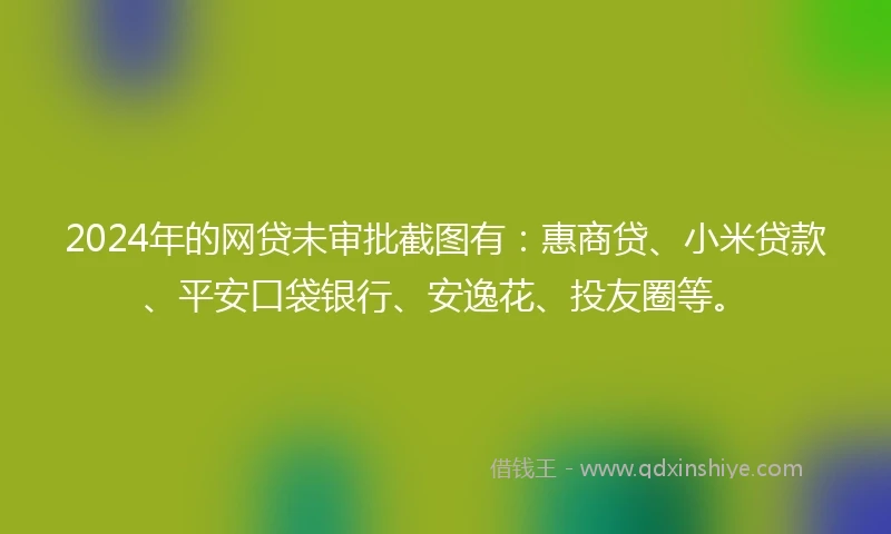 2024年的网贷未审批截图有：惠商贷、小米贷款、平安口袋银行、安逸花、投友圈等。