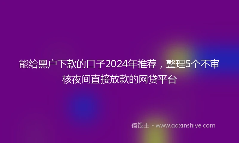 能给黑户下款的口子2024年推荐，整理5个不审核夜间直接放款的网贷平台