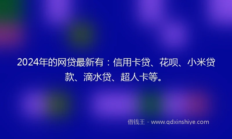 2024年的网贷最新有：信用卡贷、花呗、小米贷款、滴水贷、超人卡等。
