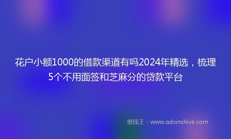 花户小额1000的借款渠道有吗2024年精选，梳理5个不用面签和芝麻分的贷款平台