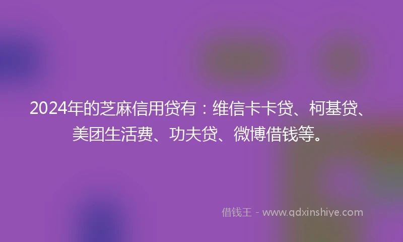 2024年的芝麻信用贷有：维信卡卡贷、柯基贷、美团生活费、功夫贷、微博借钱等。