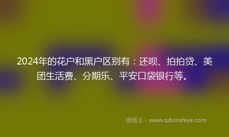 2024年的花户和黑户区别有：还呗、拍拍贷、美团生活费、分期乐、平安口袋银行等。