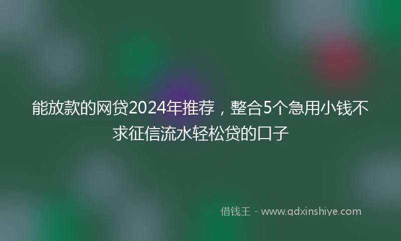 能放款的网贷2024年推荐，整合5个急用小钱不求征信流水轻松贷的口子