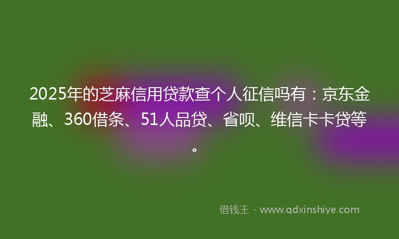 2025年的芝麻信用贷款查个人征信吗有：京东金融、360借条、51人品贷、省呗、维信卡卡贷等。