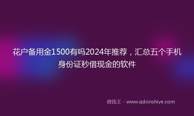 花户备用金1500有吗2024年推荐，汇总五个手机身份证秒借现金的软件
