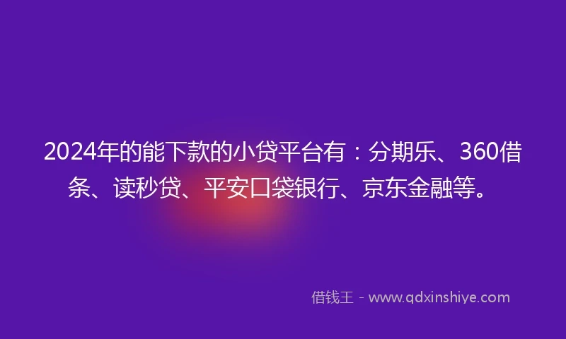 2024年的能下款的小贷平台有：分期乐、360借条、读秒贷、平安口袋银行、京东金融等。