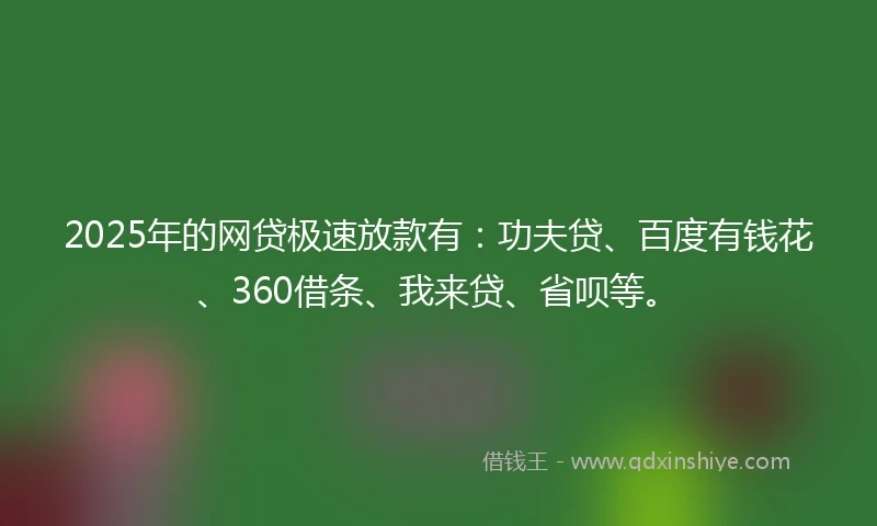 2025年的网贷极速放款有：功夫贷、百度有钱花、360借条、我来贷、省呗等。