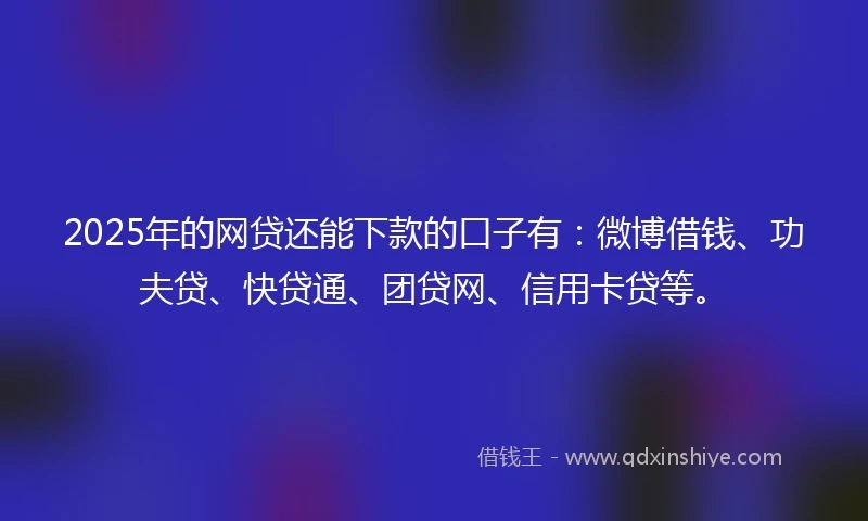 2025年的网贷还能下款的口子有：微博借钱、功夫贷、快贷通、团贷网、信用卡贷等。