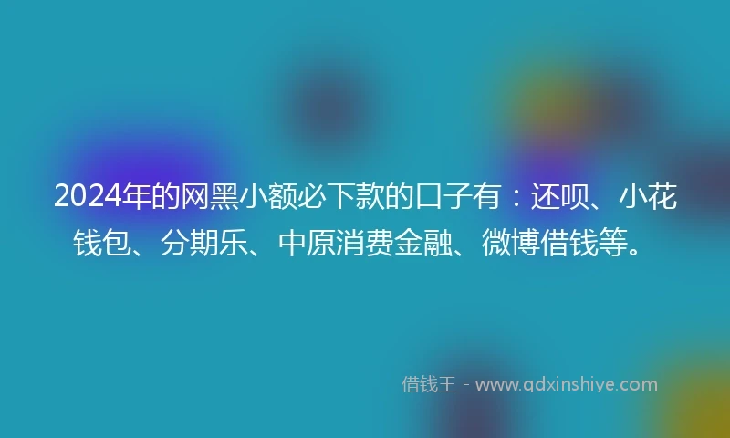 2024年的网黑小额必下款的口子有：还呗、小花钱包、分期乐、中原消费金融、微博借钱等。