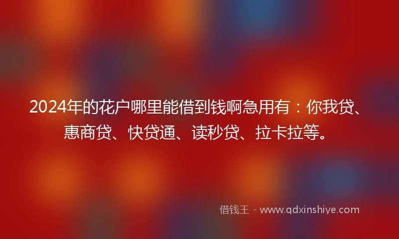2024年的花户哪里能借到钱啊急用有：你我贷、惠商贷、快贷通、读秒贷、拉卡拉等。