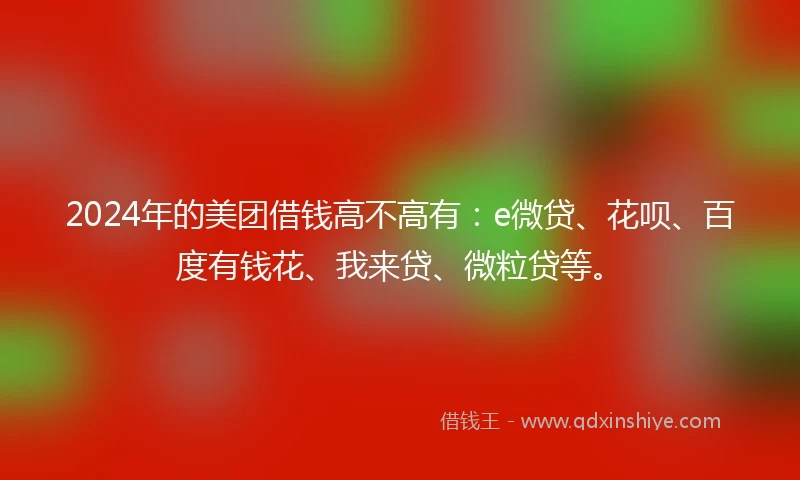 2024年的美团借钱高不高有：e微贷、花呗、百度有钱花、我来贷、微粒贷等。