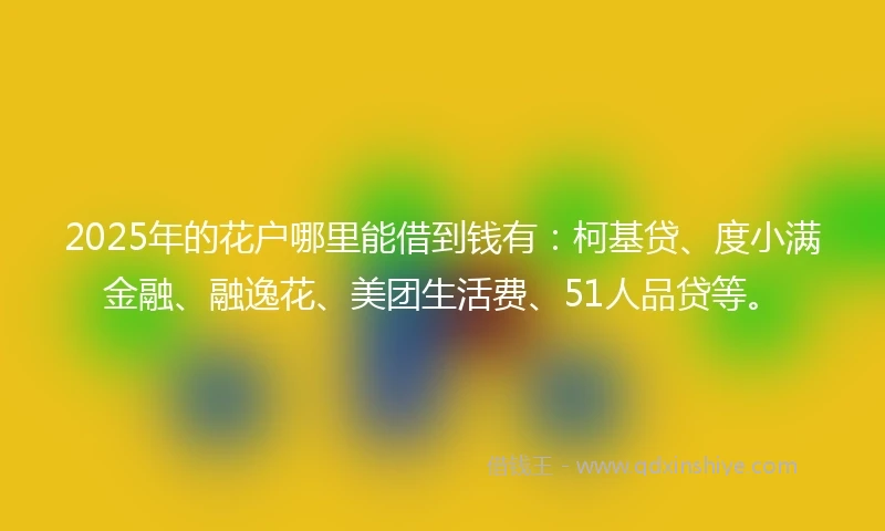 2025年的花户哪里能借到钱有：柯基贷、度小满金融、融逸花、美团生活费、51人品贷等。