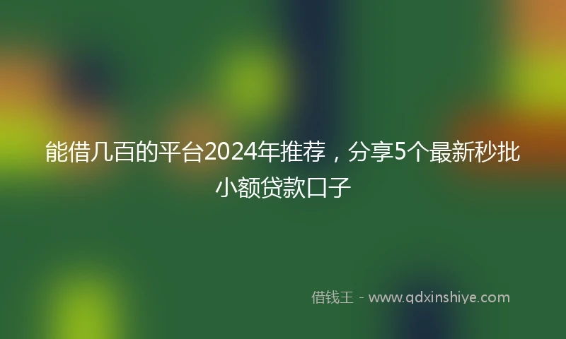 能借几百的平台2024年推荐，分享5个最新秒批小额贷款口子